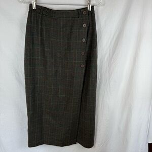 Elegant Vintage Green Plaid Tweed Women's Wrap Skirt